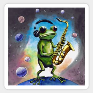 Sax Frog in Space Sticker